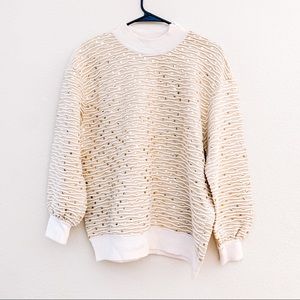 St John Gold Sequin Puff Sleeve Sweater
